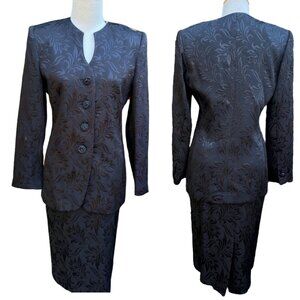 Albert Nippon Suits Vintage Jacquard 2 Piece Floral Skirt Set Black Size 4